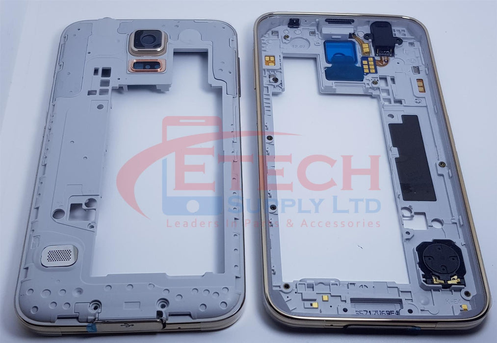 Samsung Galaxy S5 G900F Replacement Mid Frame Housing With Small Parts - Gold
