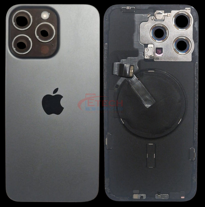 Apple iPhone 15 Pro Max Repalcement Back Glass | NFC - Flash Flex | MagSafe Magnets | ReclaImed | Grade A | Black Titanium