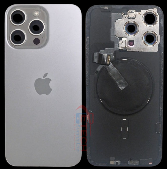 Apple iPhone 15 Pro Max Repalcement Back Glass | NFC - Flash Flex | MagSafe Magnets | ReclaImed | Grade A | White Titanium