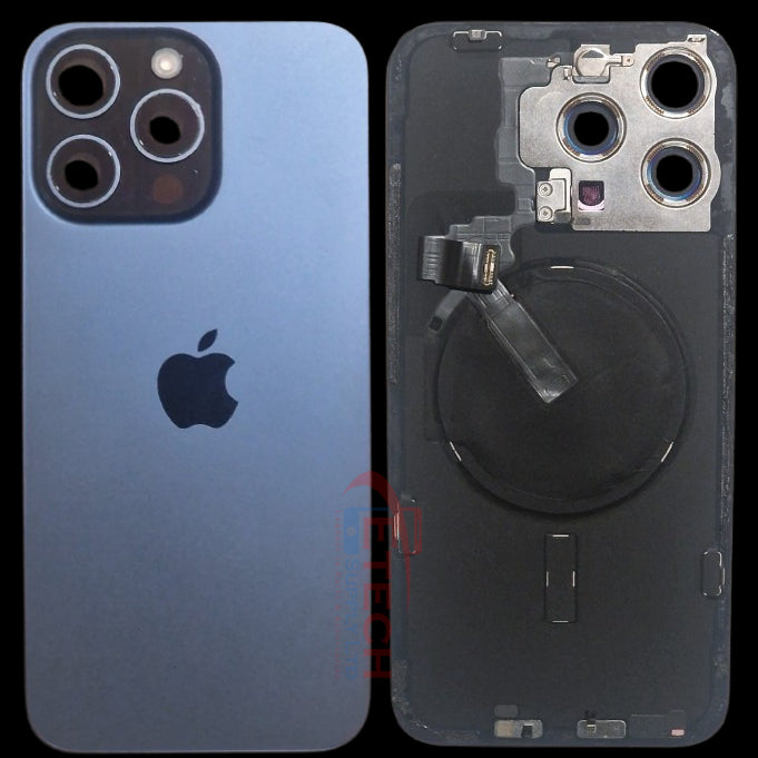 Apple iPhone 15 Pro Max Repalcement Back Glass | NFC - Flash Flex | MagSafe Magnets | ReclaImed | Grade A | Blue Titanium