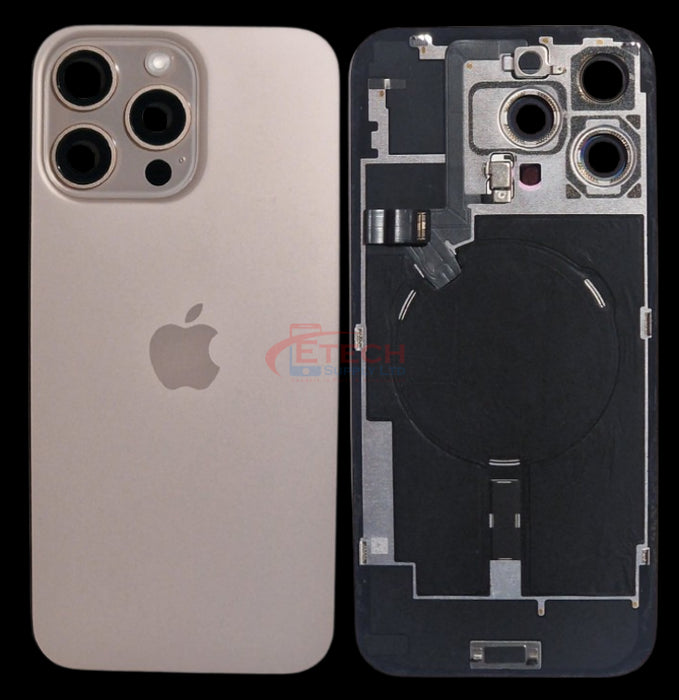 Apple iPhone 16 Pro Max Repalcement Back Glass | NFC - Flash Flex | MagSafe Magnets | Reclaimed | Grade A | Desert Titanium