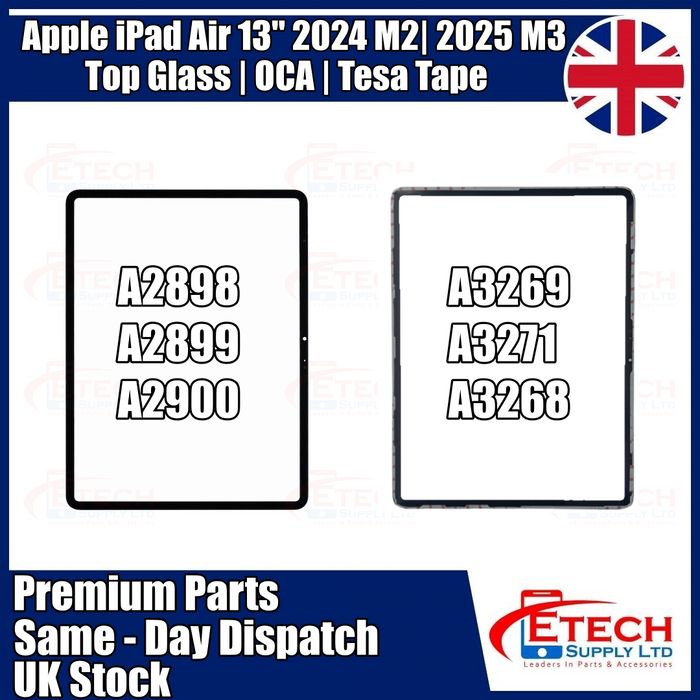 Apple iPad Air 6 | 13" |2024 | Replacement Top Glass | OCA  | Tesa Adhesive | Black