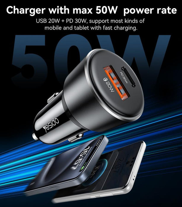 Yesido Car Bullet Charger | Type A + C | 50W | Y64