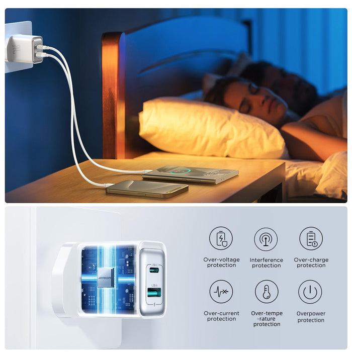 Joyroom JR-TCF15 30W Dual Port USB A + USB C Fast Wall Charger  | White