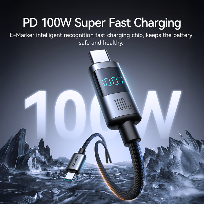 Joyroom S-A16 Pro Prism Series 100W Digital Display Fast Charging Cable | Type-C to Type-C | 1.2M | Black