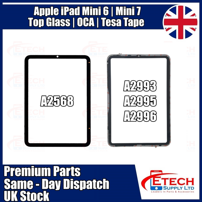 Apple iPad Mini 6 / Mini 7 Replacement Top Glass With OCA | Pre Applied Tesa Adhesive
