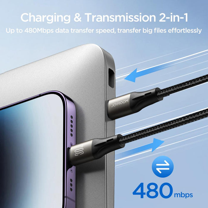 Joyroom S-A25 Light-Speed Series 100W Fast Charging Cable | Type-C to Type-C | 1.2M | Black