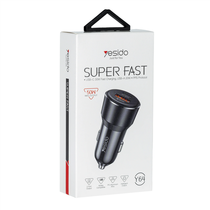 Yesido Car Bullet Charger | Type A + C | 50W | Y64