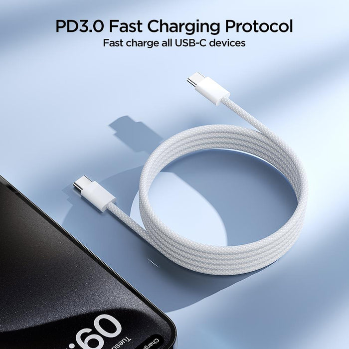 Joyroom S-A45 Ben Series 60W Braided Fast Charging Cable | Type-C to Type-C | 1M | White