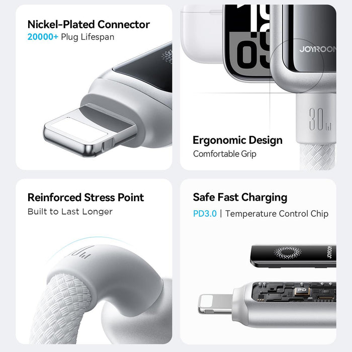 Joyroom S-A55 StarFlight Series 30W Auto Power-Off Fast Charging Cable | Type-C to Lightning | 1.2M | White