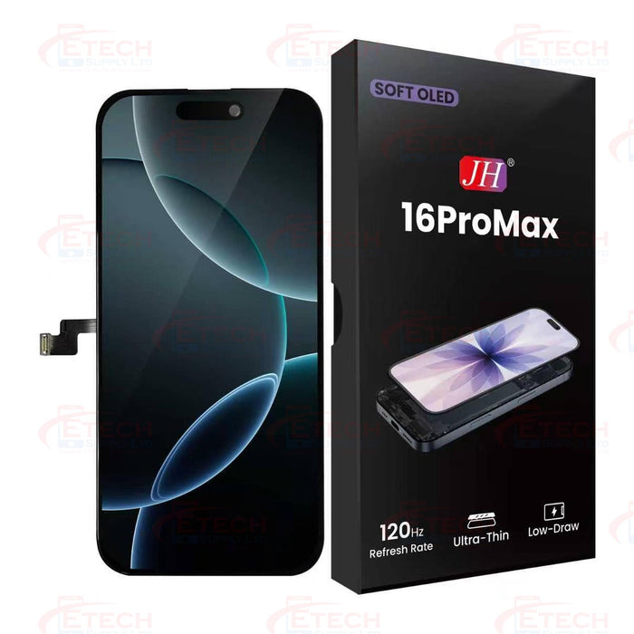 Apple iPhone 16 Pro Max Replacement Screen | Soft OLED | 120Hz | 1:1 Camera Hole | JH