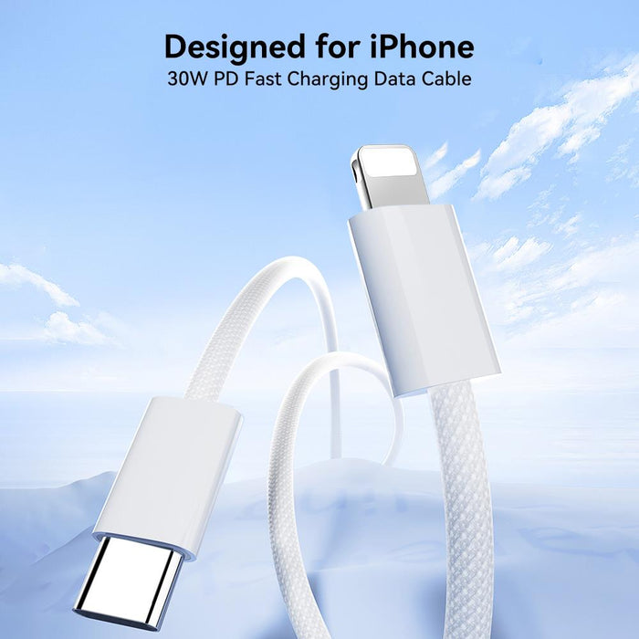 Joyroom S-A45 Ben Series 30W Braided Fast Charging Cable | Type-C to Lightning | 1M | White