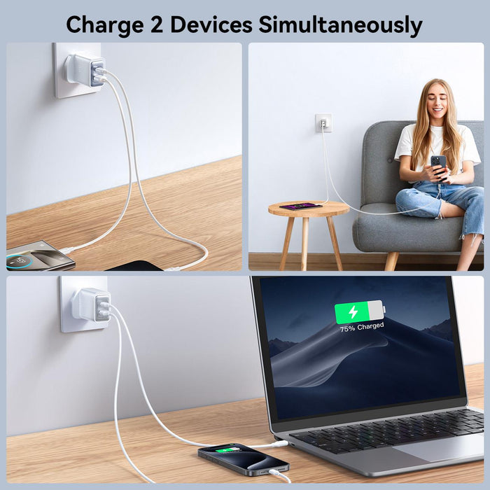 Joyroom JR-TCF15 30W Dual Port USB A + USB C Fast Wall Charger  | White