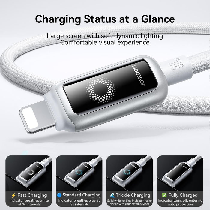 Joyroom S-A55 StarFlight Series 30W Auto Power-Off Fast Charging Cable | Type-C to Lightning | 1.2M | White
