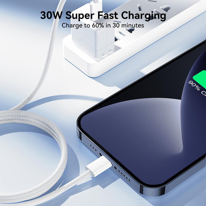 Joyroom S-A45 Ben Series 30W Braided Fast Charging Cable | Type-C to Lightning | 1M | White