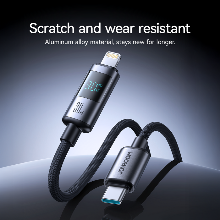 Joyroom S-A16 Pro Prism Series 30W Digital Display Fast Charging Cable | Type-C to Lightning | 1.2M | Black