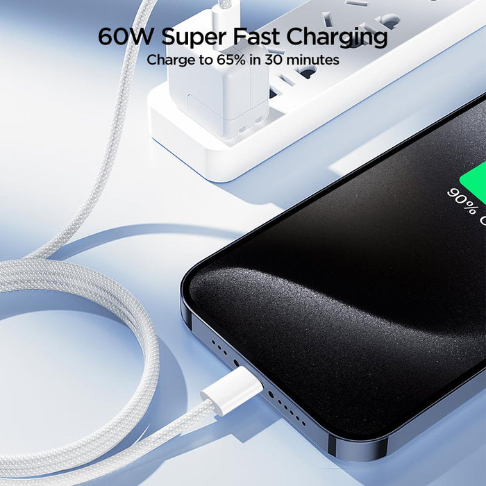 Joyroom S-A45 Ben Series 60W Braided Fast Charging Cable | Type-C to Type-C | 1M | White