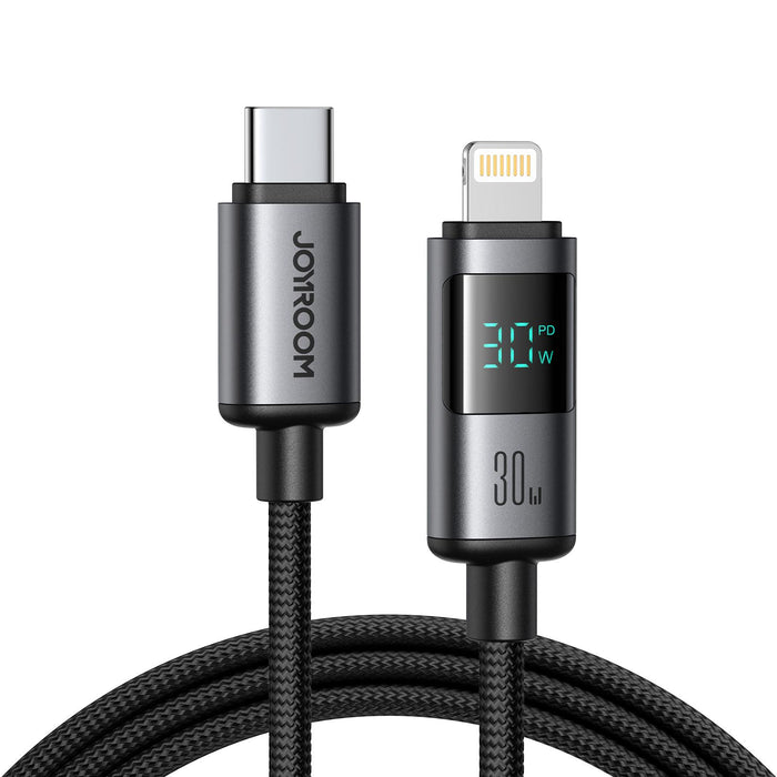 Joyroom S-A16 Pro Prism Series 30W Digital Display Fast Charging Cable | Type-C to Lightning | 1.2M | Black