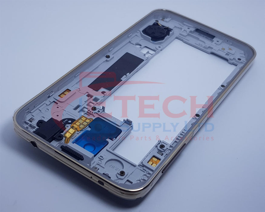 Samsung Galaxy S5 G900F Replacement Mid Frame Housing With Small Parts - Gold