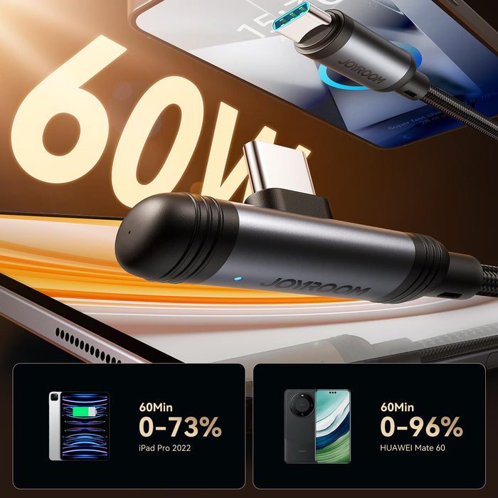 Joyroom S-A56 EnjoyX Series 60W 90 Degree Angled Fast Charging Cable | Type-C to Type-C | 1.2M | Black