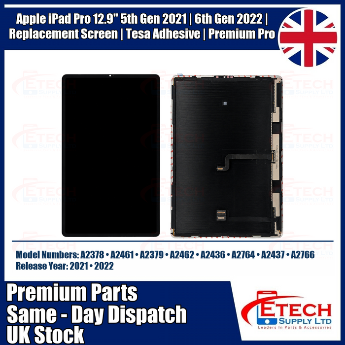 Apple iPad Pro 12.9" 5th Gen 2021 | 6th Gen 2022 | Replacement Screen | Tesa Adhesive | Premium Pro