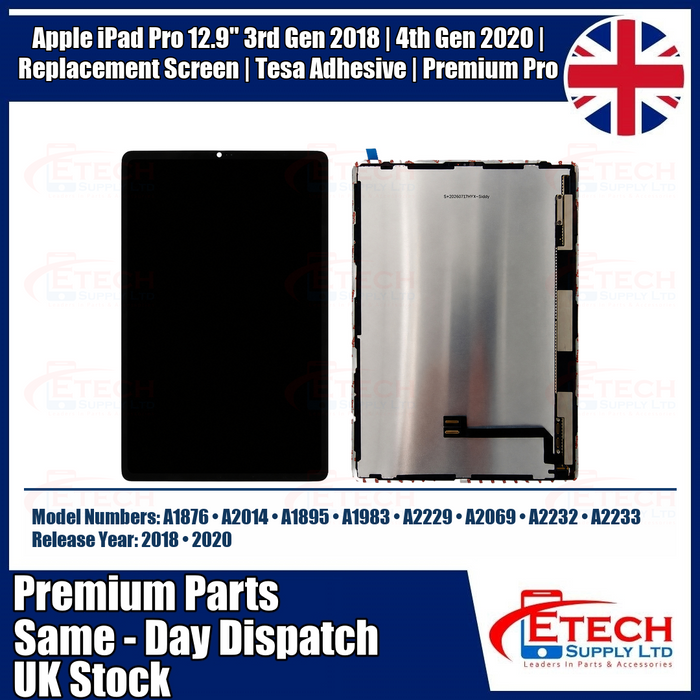 Apple iPad Pro 12.9" 3rd Gen 2018 | 4th Gen 2020 | Replacement Screen | Tesa Adhesive | Premium Pro