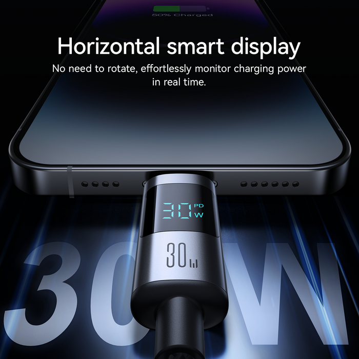 Joyroom S-A16 Pro Prism Series 30W Digital Display Fast Charging Cable | Type-C to Lightning | 1.2M | Black