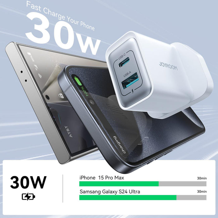 Joyroom JR-TCF15 30W Dual Port USB A + USB C Fast Wall Charger  | White