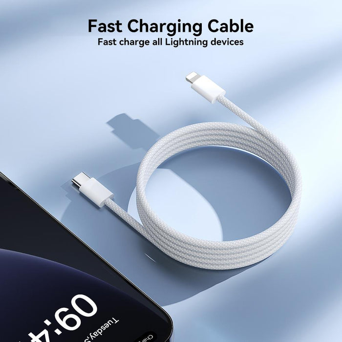 Joyroom S-A45 Ben Series 30W Braided Fast Charging Cable | Type-C to Lightning | 1M | White