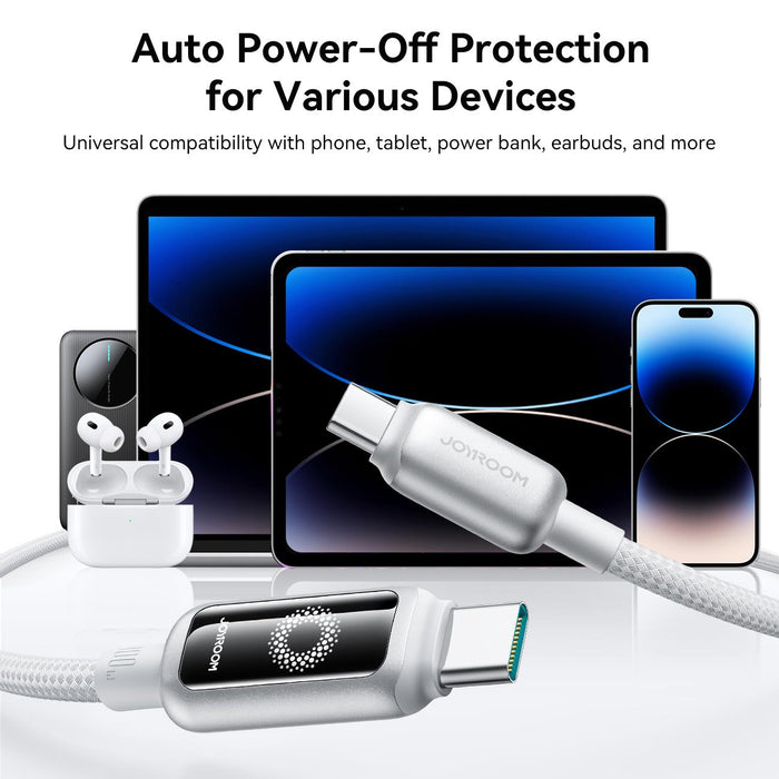 Joyroom S-A55 StarFlight Series 100W Auto Power-Off Fast Charging Cable | Type-C to Type-C | 1.2M | White