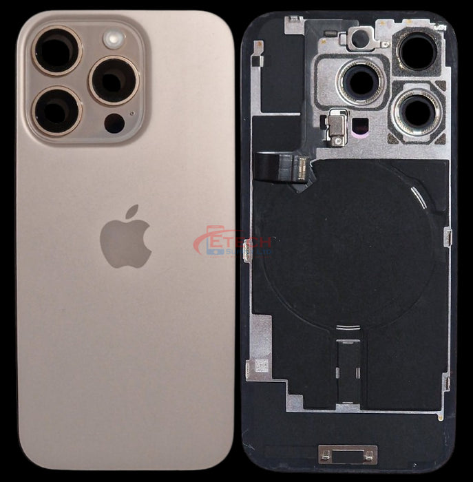Apple iPhone 16 Pro Repalcement Back Glass | NFC - Flash Flex | MagSafe Magnets | Reclamed | Grade A | Desert Titanium