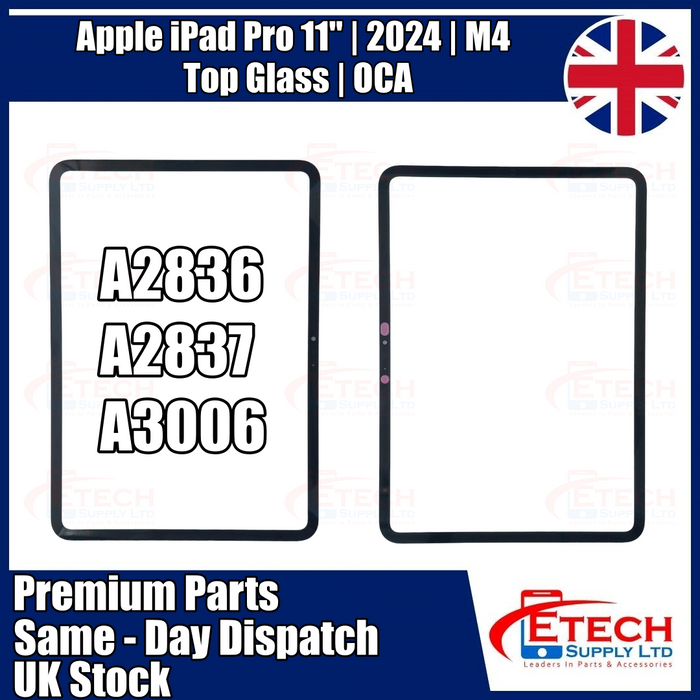 Apple iPad Pro 11" 5th Gen  | 2024 | M4 | Replacement Top Glass | OCA | Black