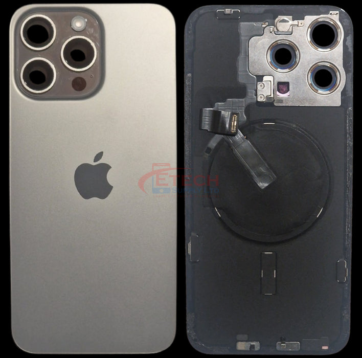 Apple iPhone 15 Pro Max Repalcement Back Glass | NFC - Flash Flex | MagSafe Magnets | ReclaImed | Grade A | Natural Titanium