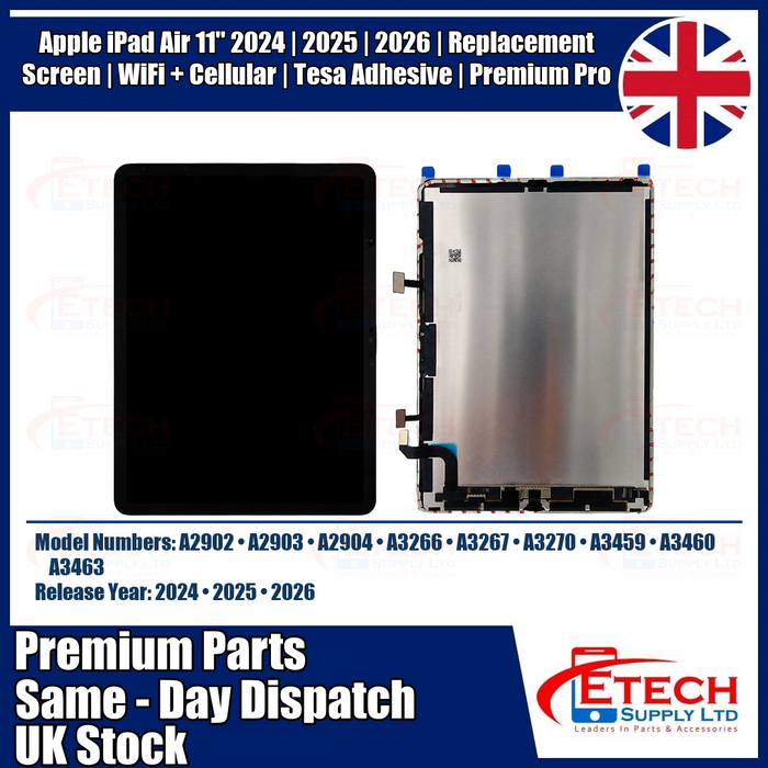 Apple iPad Air 11" 2024 | 2025 | 2026 | Replacement Screen | WiFi + Cellular | Tesa Adhesive | Premium Pro