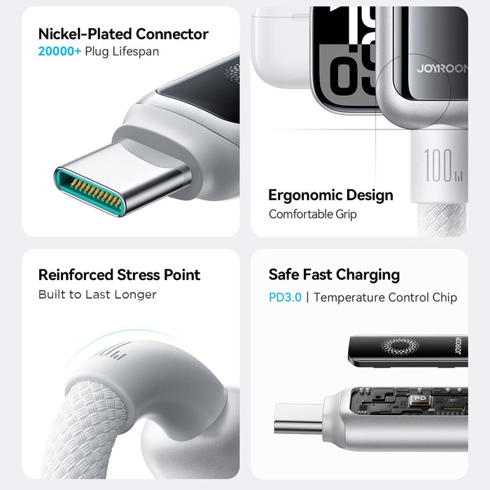 Joyroom S-A55 StarFlight Series 100W Auto Power-Off Fast Charging Cable | Type-C to Type-C | 1.2M | White