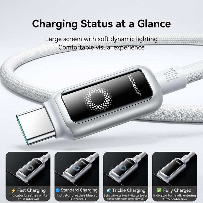 Joyroom S-A55 StarFlight Series 100W Auto Power-Off Fast Charging Cable | Type-C to Type-C | 1.2M | White