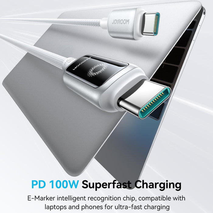 Joyroom S-A55 StarFlight Series 100W Auto Power-Off Fast Charging Cable | Type-C to Type-C | 1.2M | White