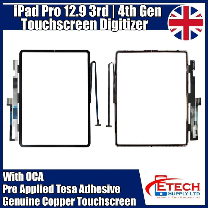 Apple iPad Pro 12.9" 3rd  | 4th Gen Replacement Top Glass With Digitizer & OCA | Tesa Adhesive | Premium Pro | Black